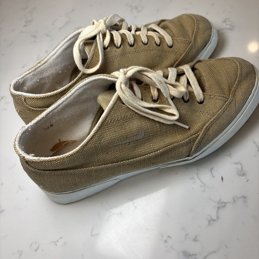 VTG Rare Nike‎ Linen Canvas Sneakers Casual Skate Shoes Tan Men's Sz 10.5